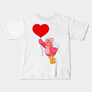 Bird as Bride with Veil & Heart Balloon Kids T-Shirt